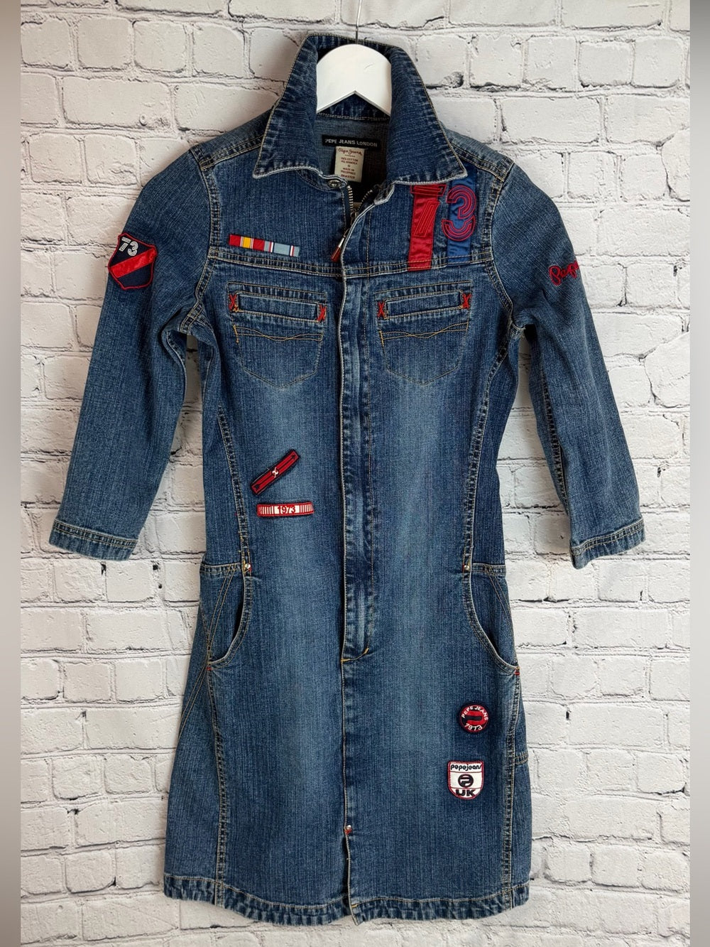Pepe Jeans London Denim Mini Dress | Y2K Patchwork Stretch Jean Dress