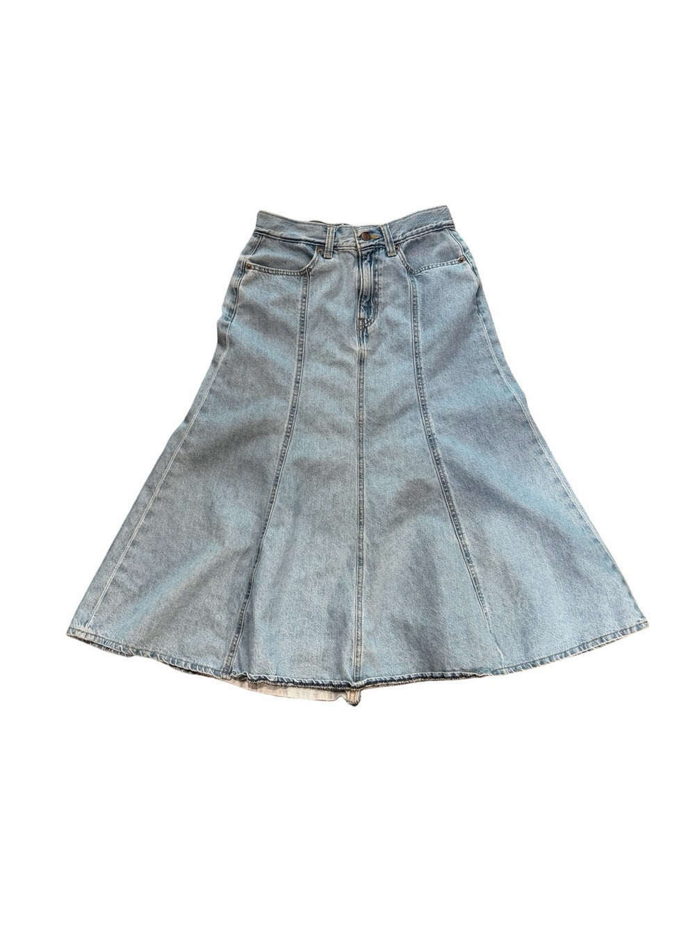 LEVI’S Fit & Flare Denim Skirt Light Blue A Line Paneled Size 27