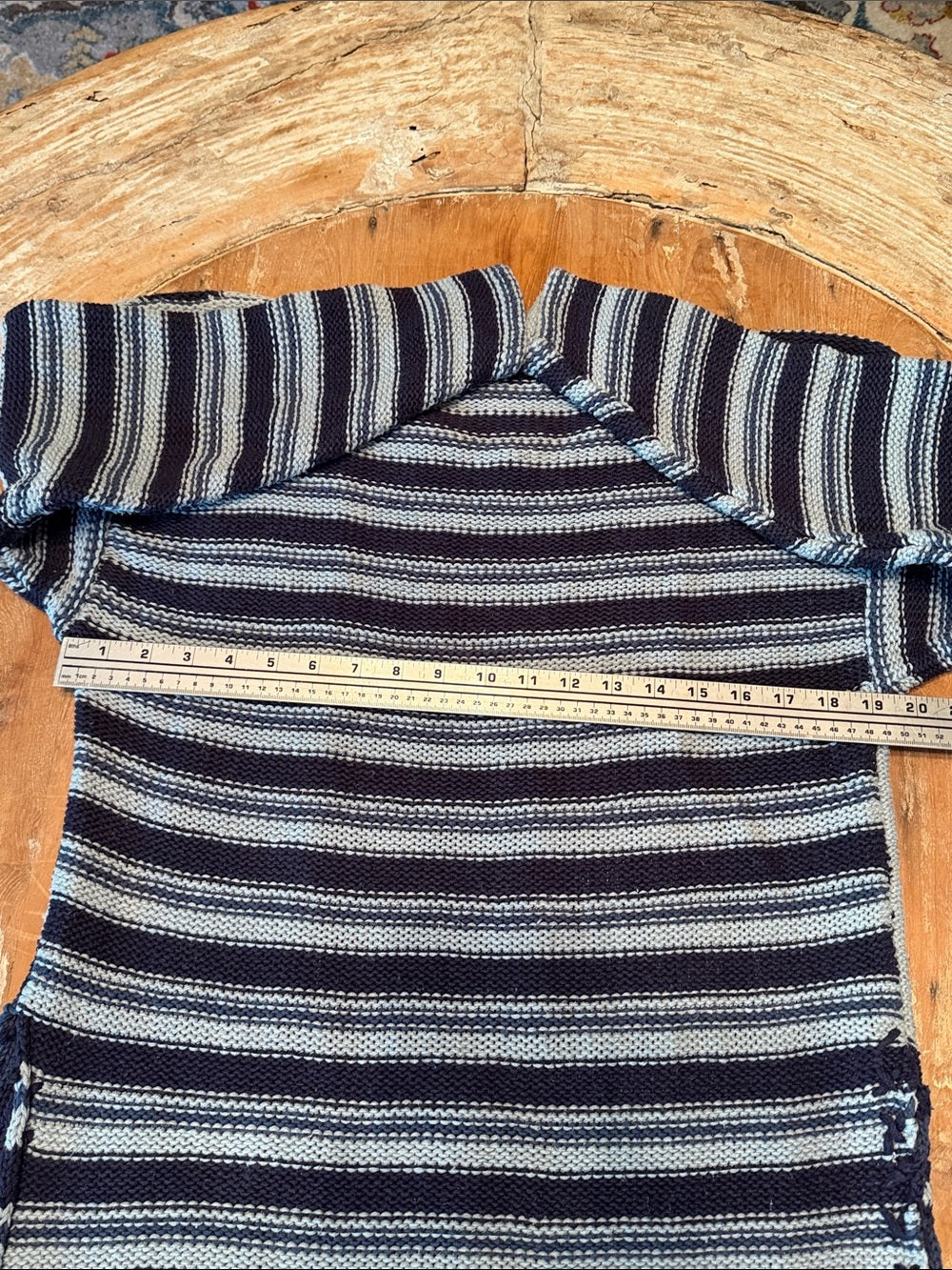 VINTAGE Patchwork Stripe Crewneck Sweater in Navy and Light Blue