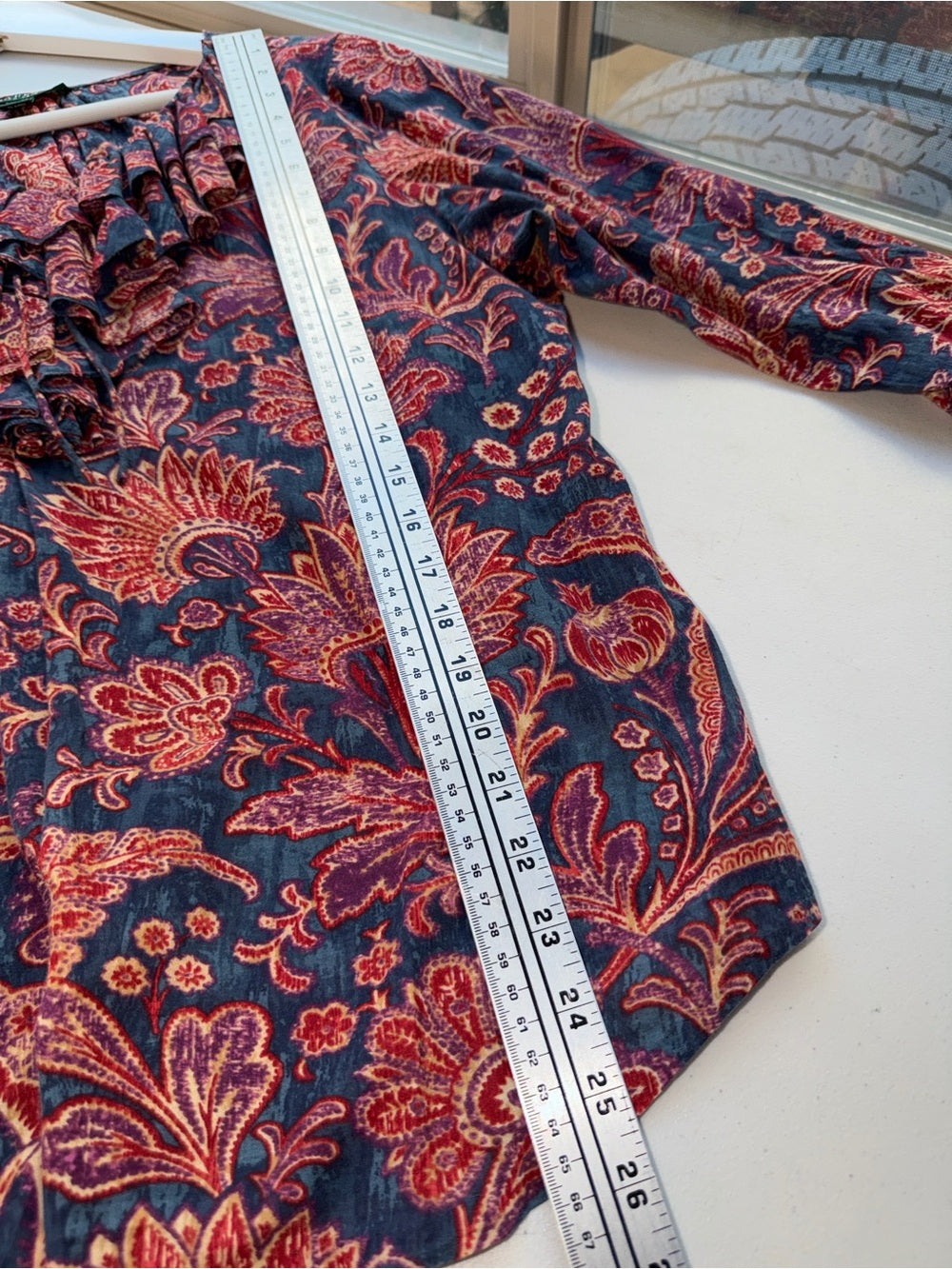 LAUREN RALPH LAUREN Navy Blouse with Red Paisley Print