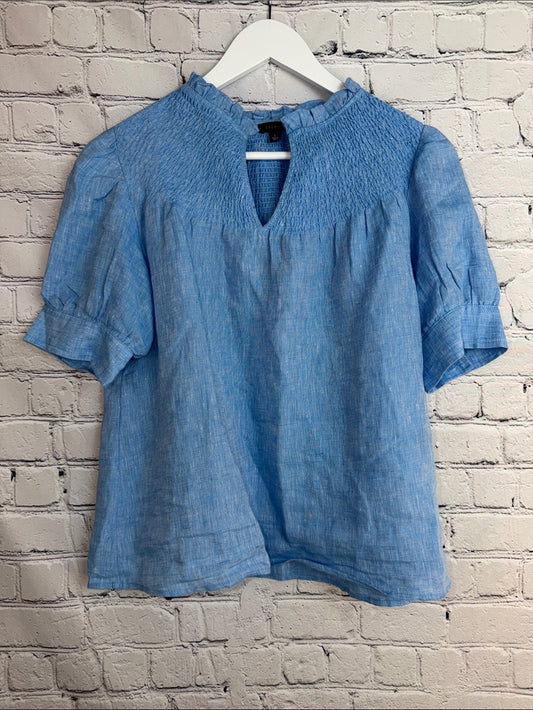 TALBOTS Smocked Yoke Short Sleeve Top - Light Blue