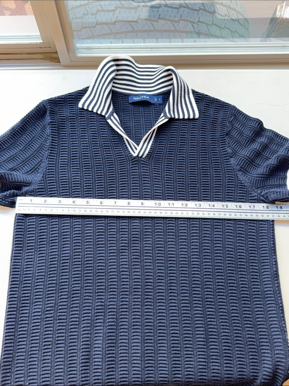 NAUTICA Knit Sweater Polo Johnny Collar Navy White Men’s S