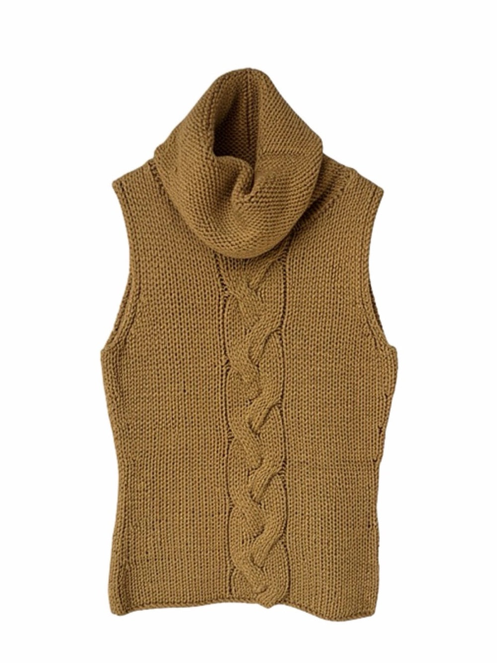 ICB Camel Chunky Hand Knit Cowl Neck Sweater Vest Sleeveless M