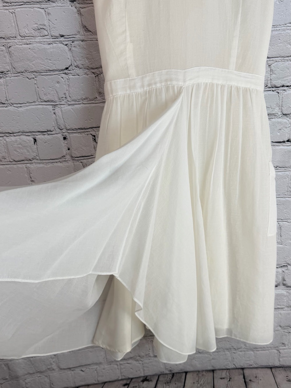 MORGANE LE FAY Cotton Fit & Flare Dress Cream Sleeveless XS