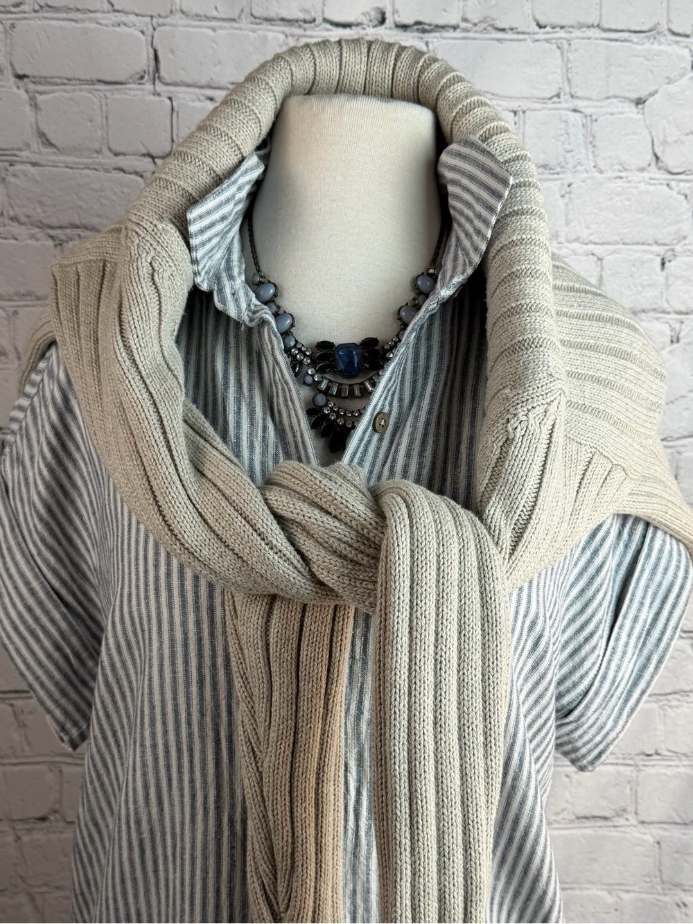 CABANA BY Casa Cabana Linen Blend Ivory & Blue Striped Shirt Dress | Coastal XS