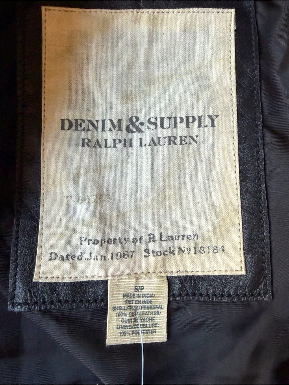 Rare Ralph Lauren Distressed Moto Leather Jacket Black/White Striped