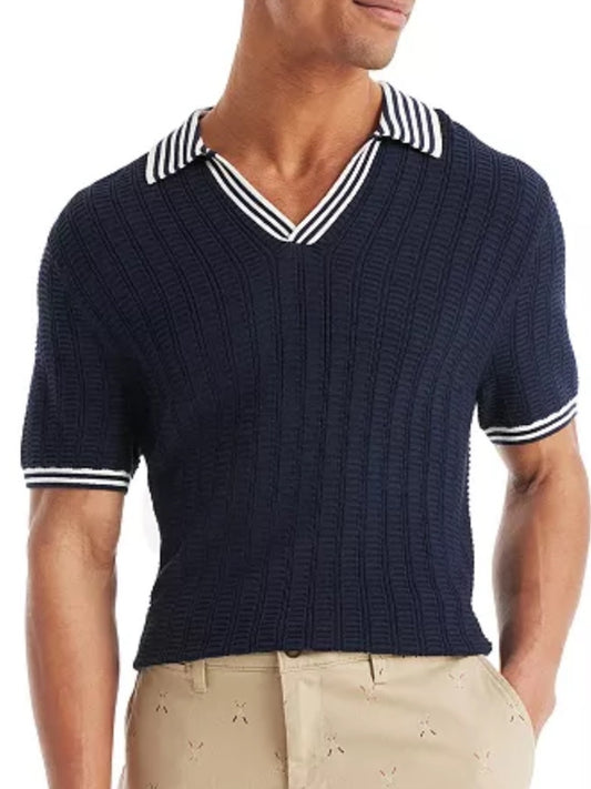 NAUTICA Knit Sweater Polo Johnny Collar Navy White Men’s S