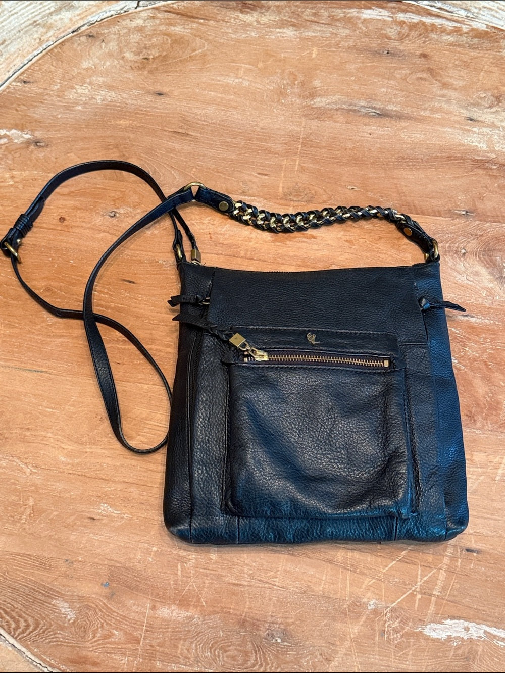 ELLIOTT LUCCA Black Leather GWEN Crossbody Bag Gold Hardware Messenger