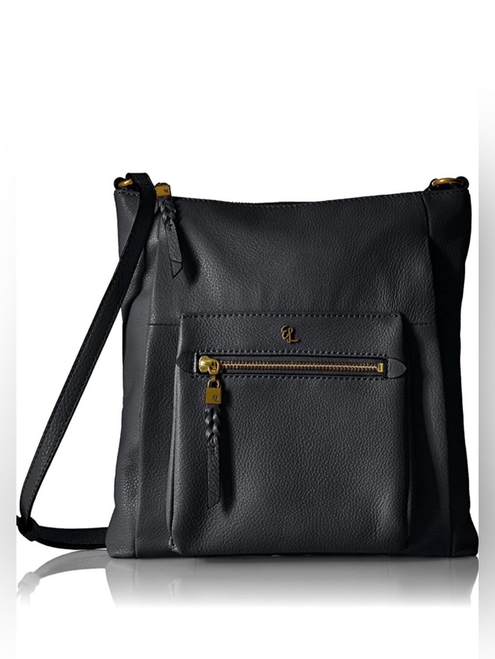ELLIOTT LUCCA Black Leather GWEN Crossbody Bag Gold Hardware Messenger
