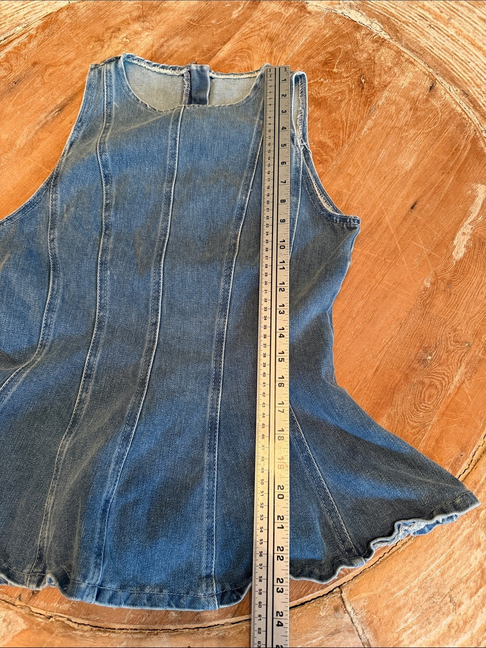 AIIRZ Sleeveless Denim Peplum Top | Corset Panel Tank | Zip-Back | Y2K M