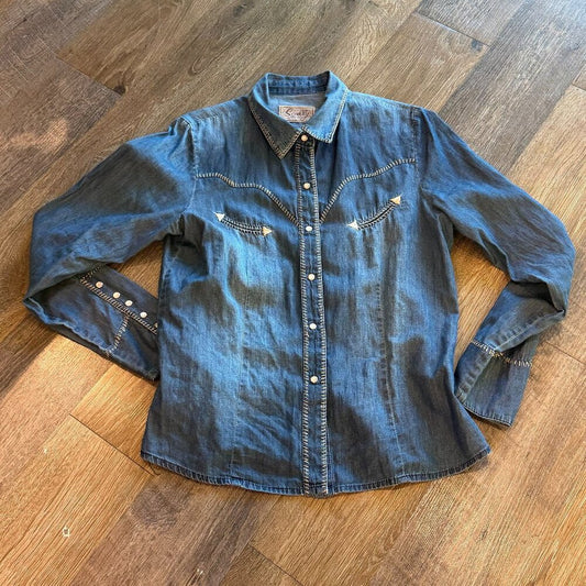 SCULLY Western Denim Chambray Pearl Snap Shirt Size M