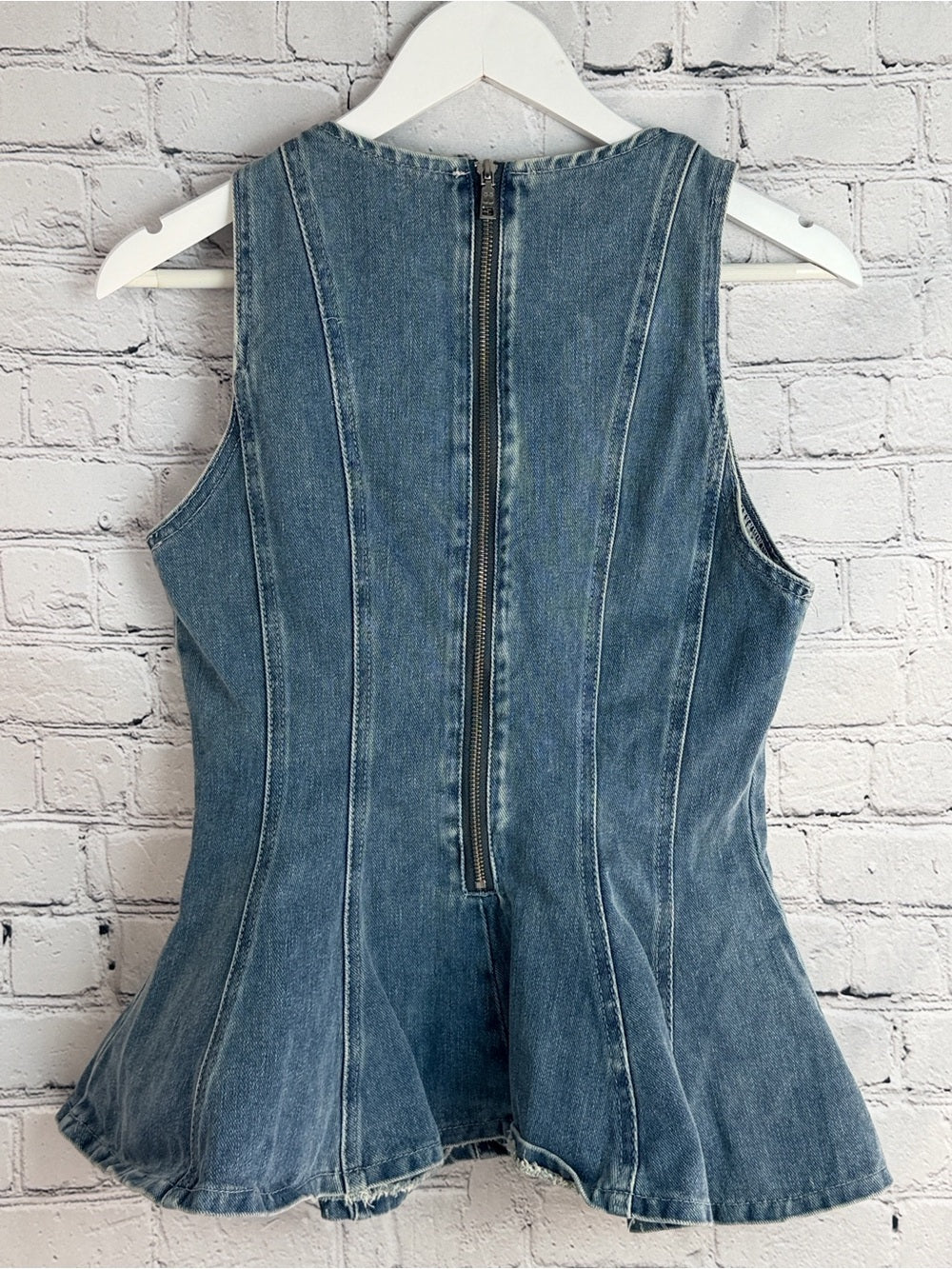 AIIRZ Sleeveless Denim Peplum Top | Corset Panel Tank | Zip-Back | Y2K M