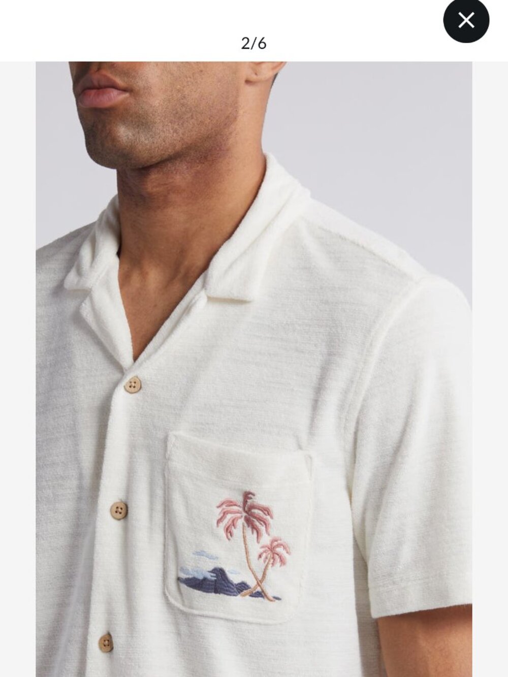 FAHERTY Scenic Volcanic Island Cabana Terry Shirt White Palm Pocket Size M