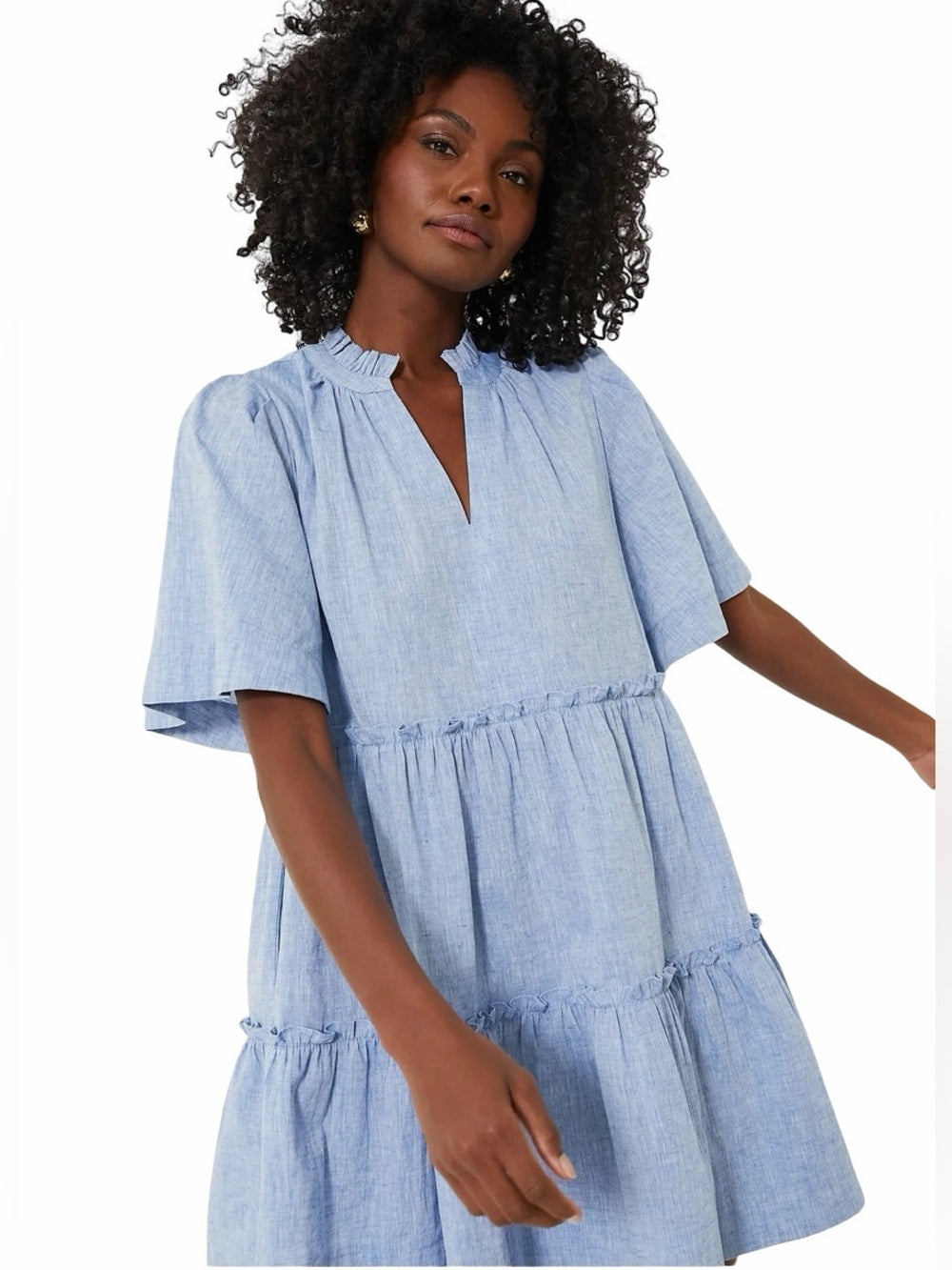 TUCKERNUCK Chambray Crawford Dress Cotton Linen Flutter Sleeve Size M