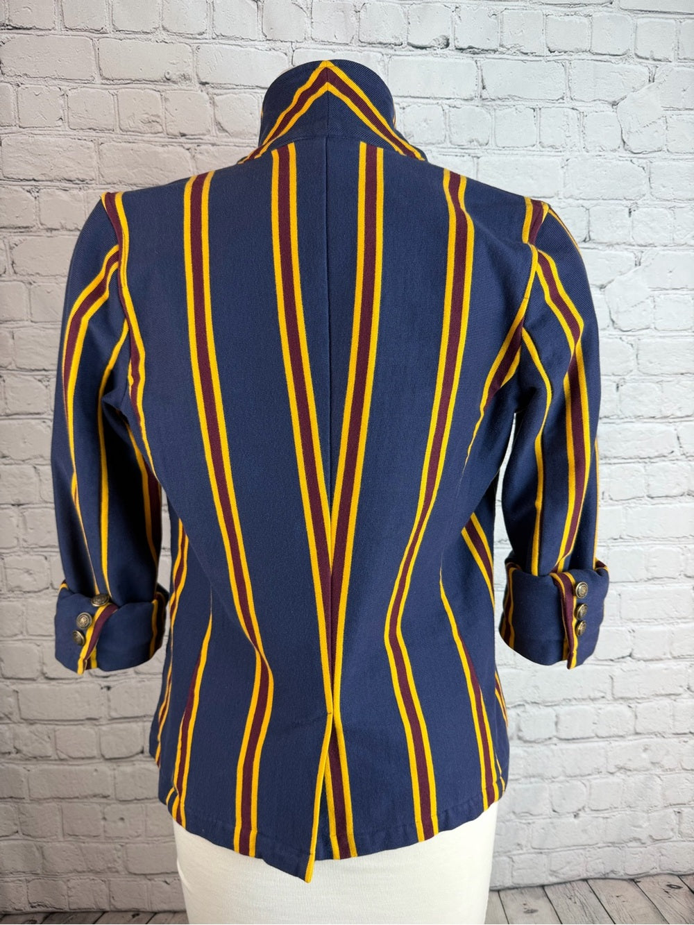 Rugby Ralph Lauren 2004 Crest Striped Knit Blazer Jacket Preppy Equestrian Sz S