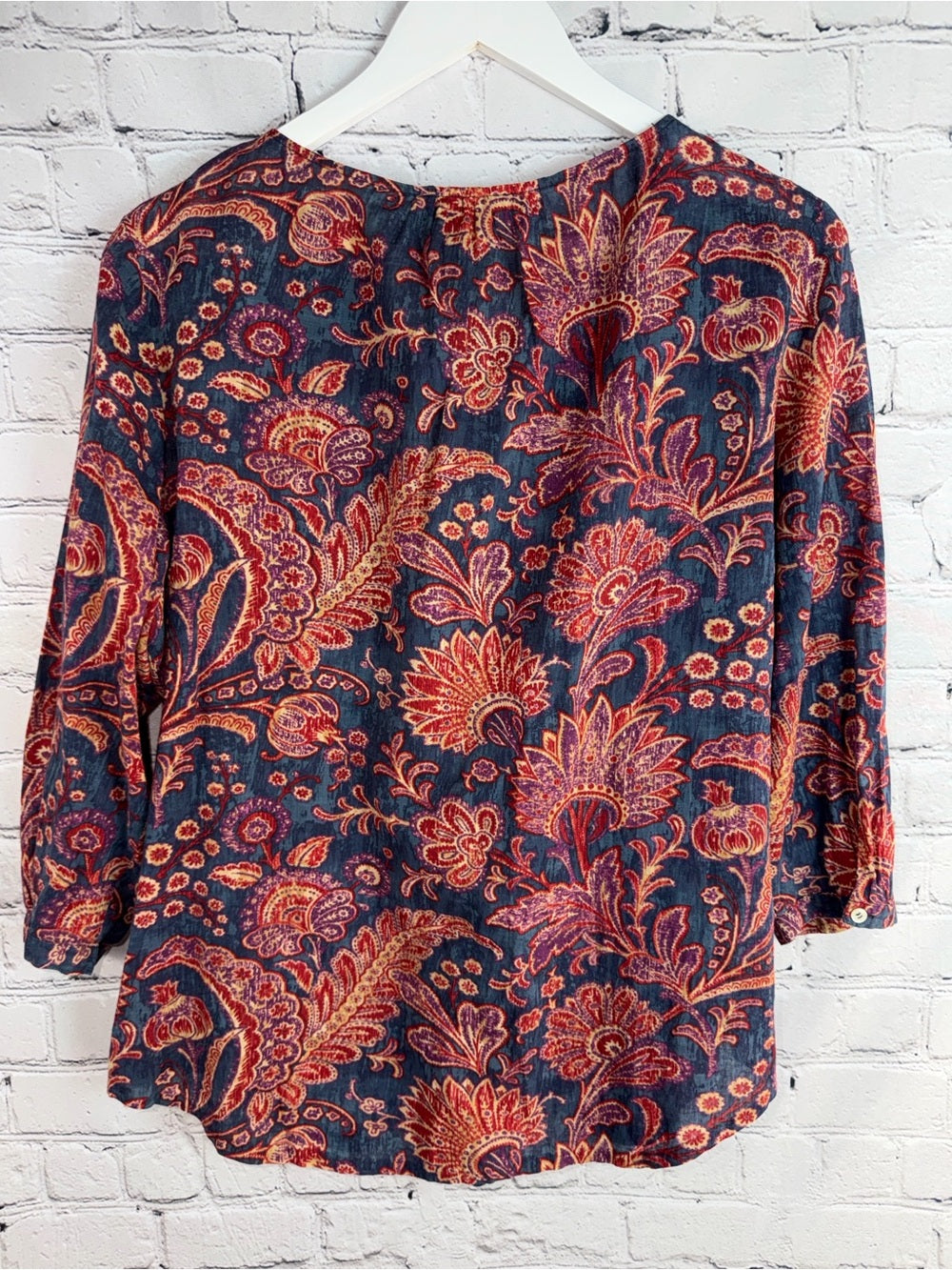 LAUREN RALPH LAUREN Navy Blouse with Red Paisley Print