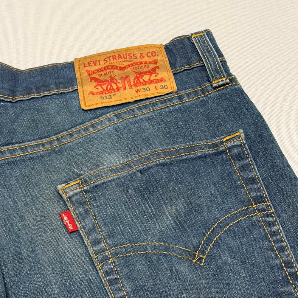 LEVI’S 513 Slim Straight Distressed Jeans 30x30 Mechanic Workwear Look