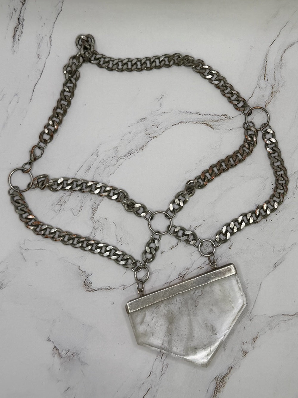 BCP Clear Quartz Statement Necklace Chunky Chain Handmade OOAK Pendant