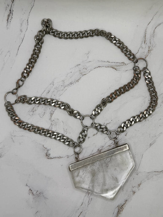 BCP Clear Quartz Statement Necklace Chunky Chain Handmade OOAK Pendant