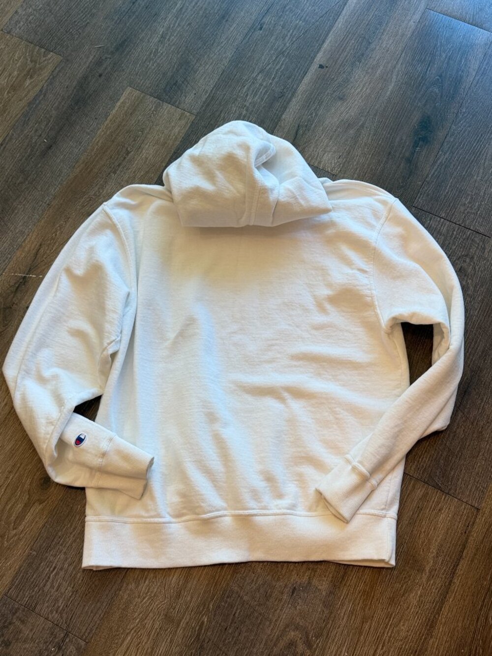 CHAMPION White Blue Script Logo Embroidered Pullover Hoodie Men's Unisex Size L