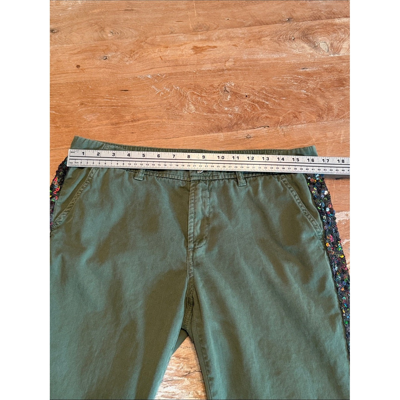 J CREW Sequin Side Stripe Chino Pants Olive Green Straight Leg