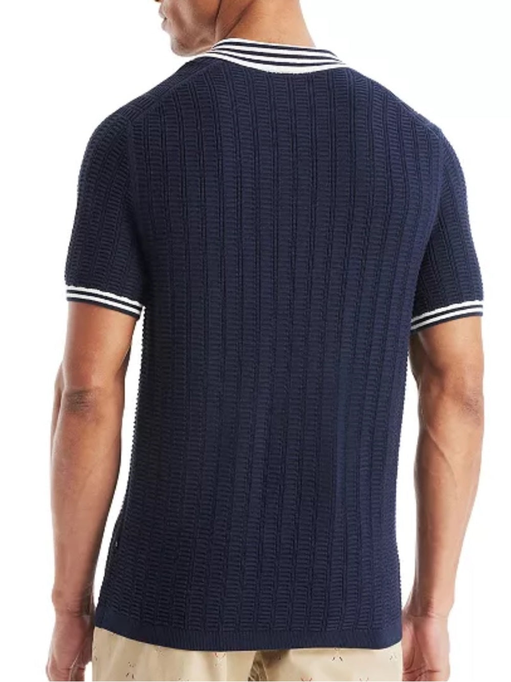 NAUTICA Knit Sweater Polo Johnny Collar Navy White Men’s S