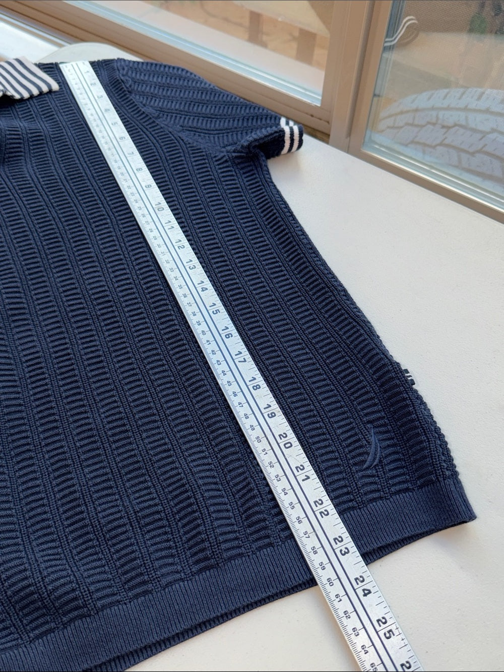 NAUTICA Knit Sweater Polo Johnny Collar Navy White Men’s S