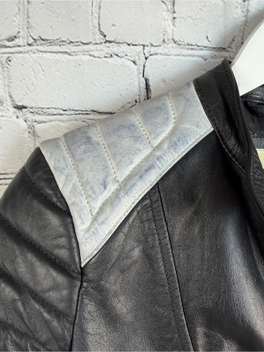 Rare Ralph Lauren Distressed Moto Leather Jacket Black/White Striped