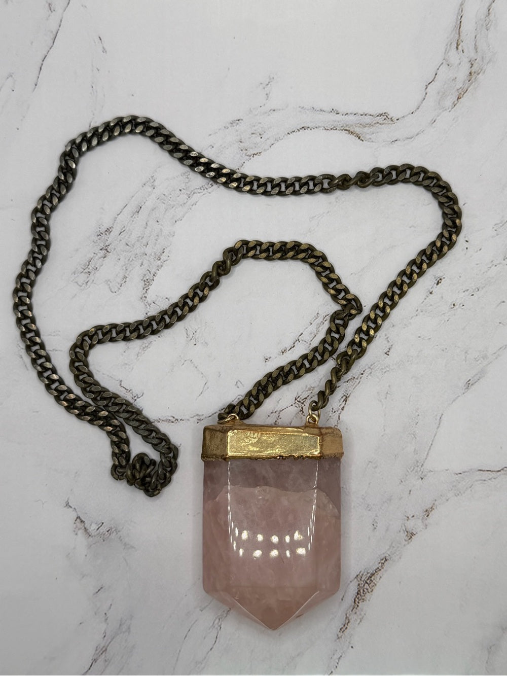 BCP Huge Rose Quartz Pendant Statement Necklace Chunky Chain