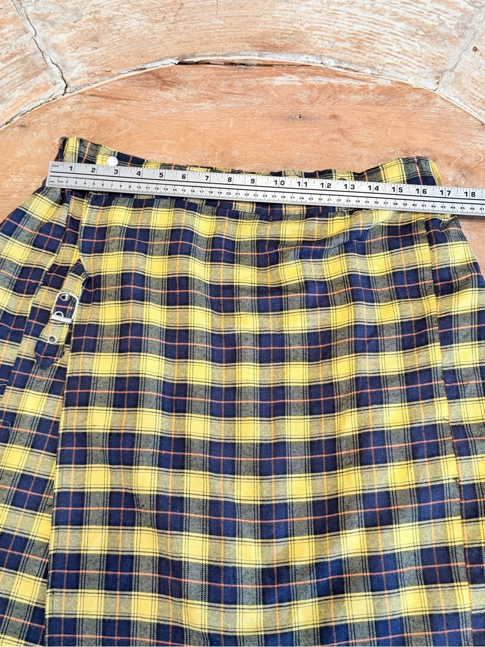 Yellow Navy Plaid A-Line Skirt Lightweight Flannel Kilt