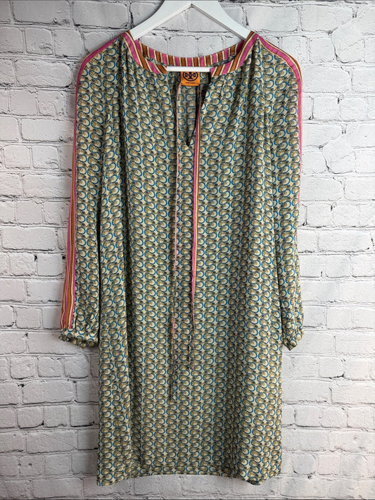 TORY BURCH Elephant Print Silk Shirtdress | Belted Shift Dress | 100% Silk | 4