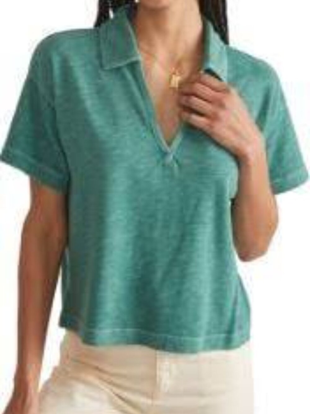 MARINE LAYER Washed Teal Slub Polo Tee XS
