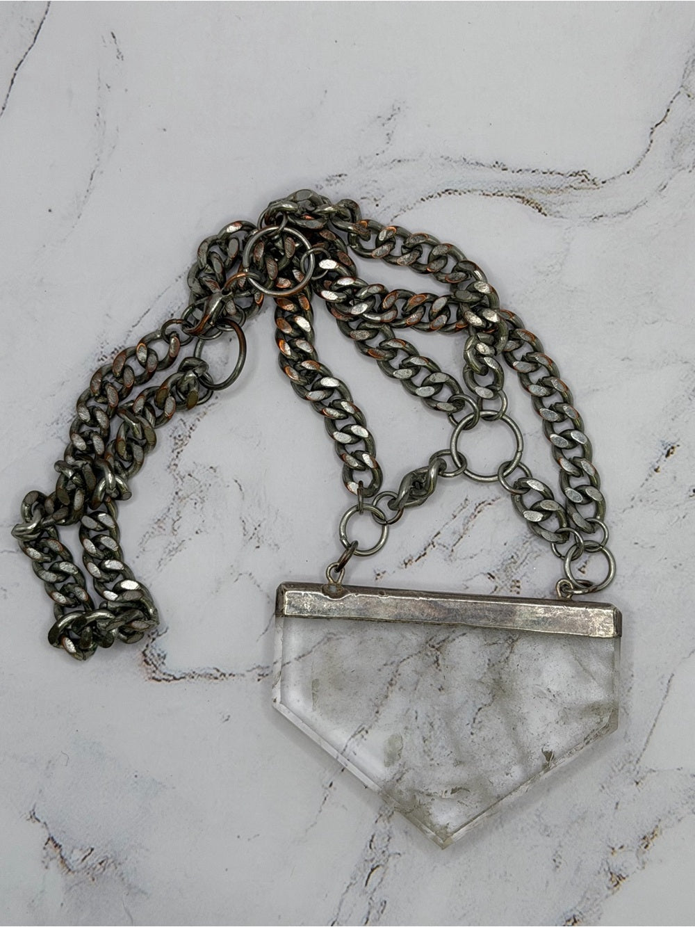 BCP Clear Quartz Statement Necklace Chunky Chain Handmade OOAK Pendant