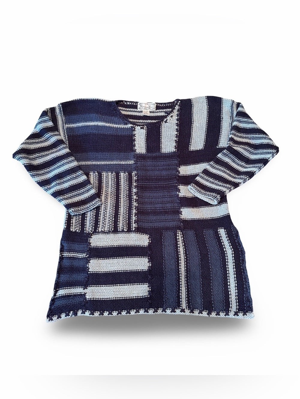 VINTAGE Patchwork Stripe Crewneck Sweater in Navy and Light Blue