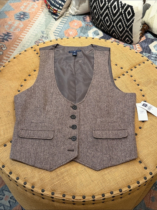 GAP Brown Herringbone UNISEX Wool-Blend Vest L