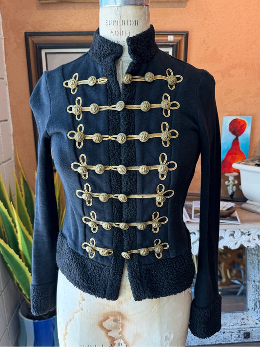 RALPH LAUREN Denim & Supply Military Knit Blazer Dark Navy Gold Crest Buttons S