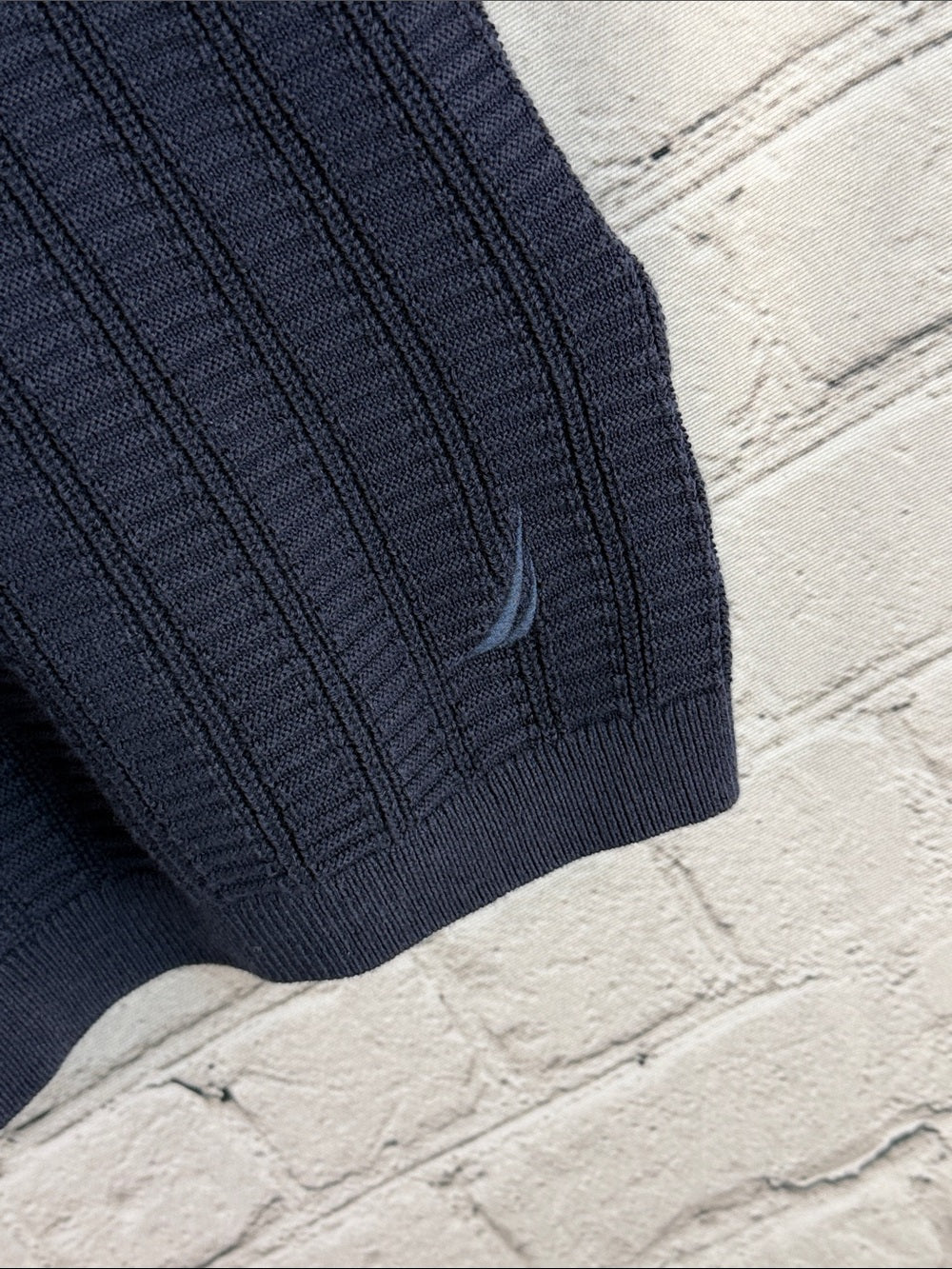 NAUTICA Knit Sweater Polo Johnny Collar Navy White Men’s S