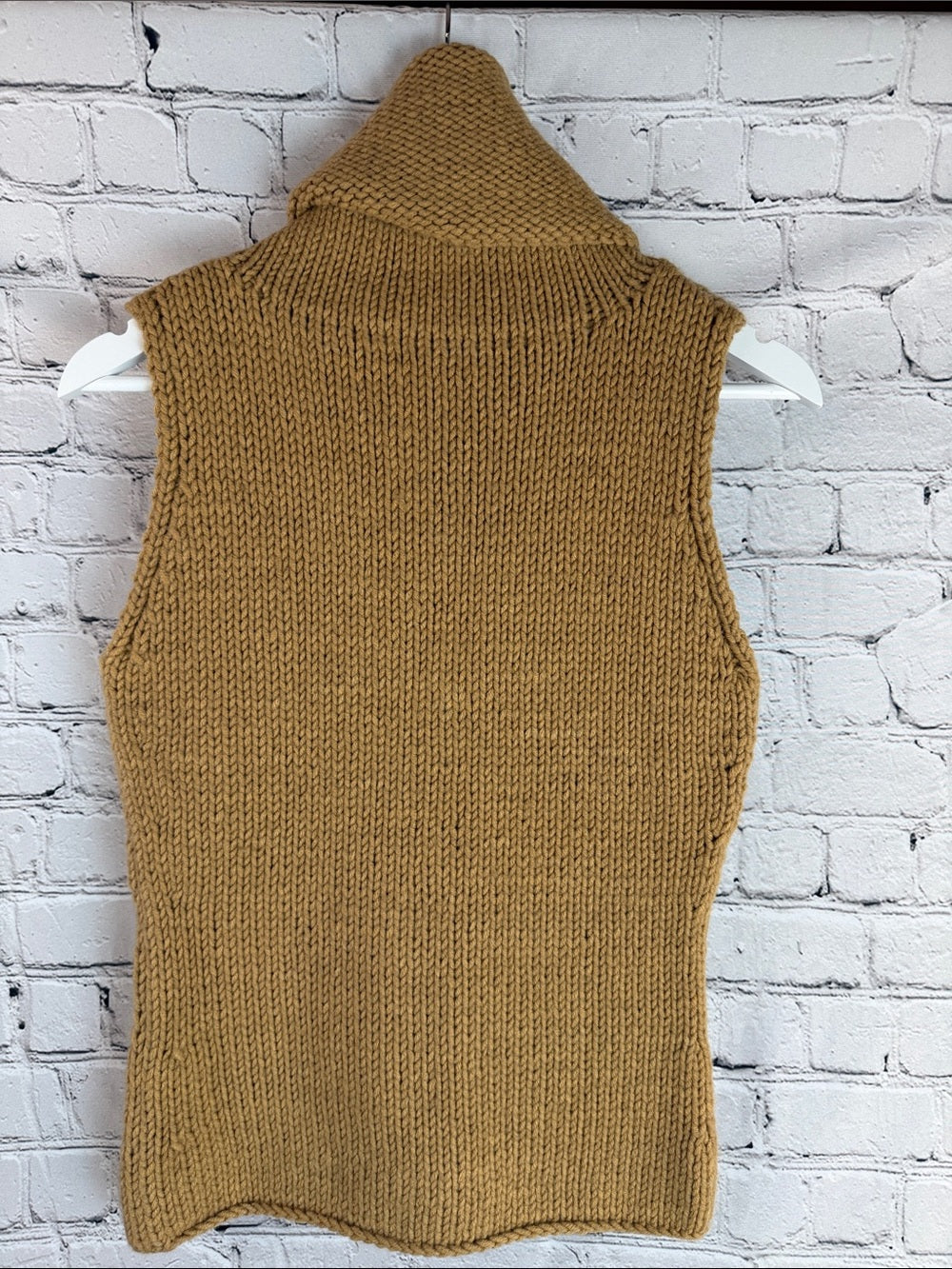 ICB Camel Chunky Hand Knit Cowl Neck Sweater Vest Sleeveless M