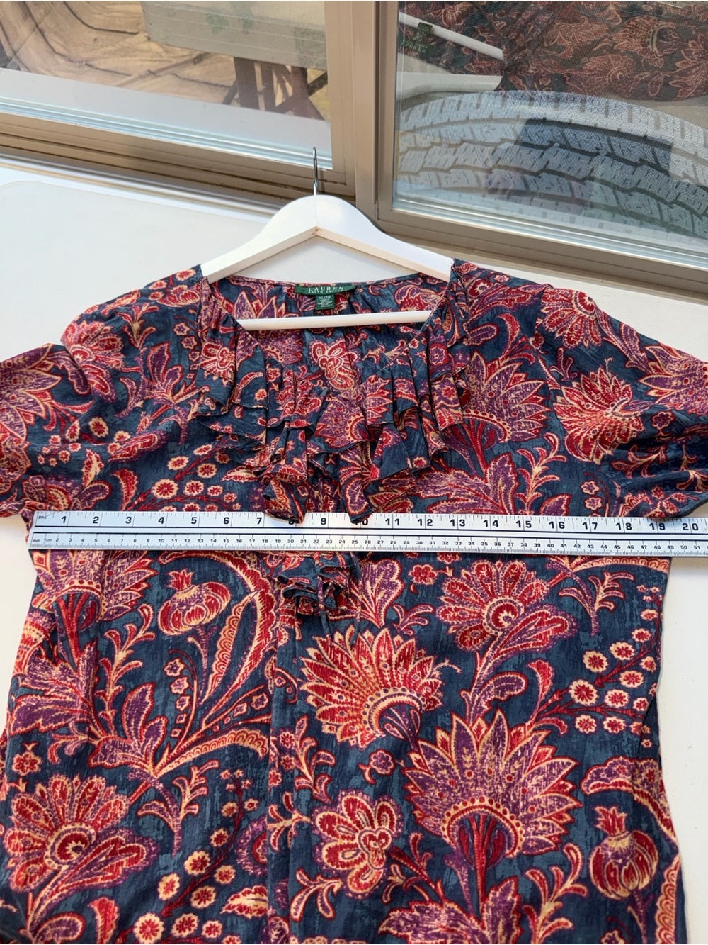 LAUREN RALPH LAUREN Navy Blouse with Red Paisley Print