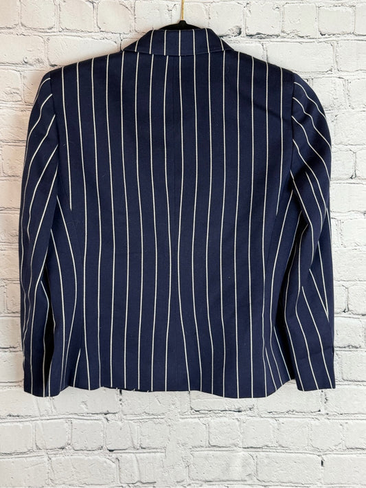 RALPH LAUREN Navy Pinstripe Crest Blazer Jacket Size 4P Preppy Equestrian