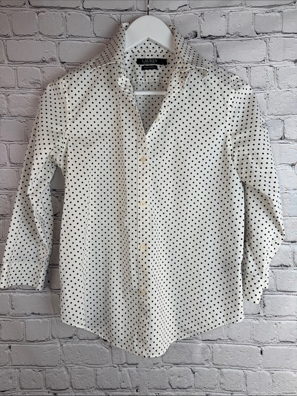 LAUREN RALPH LAUREN No Iron Polka Dot Button Down Shirt Women's Size S