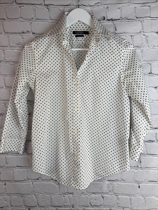 LAUREN RALPH LAUREN No Iron Polka Dot Button Down Shirt Women's Size S