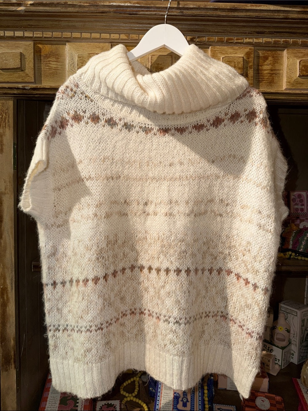 FREE PEOPLE Snow Bunny Fair Isle Sweater Vest Cowl Neck Tunic Ivory Combo