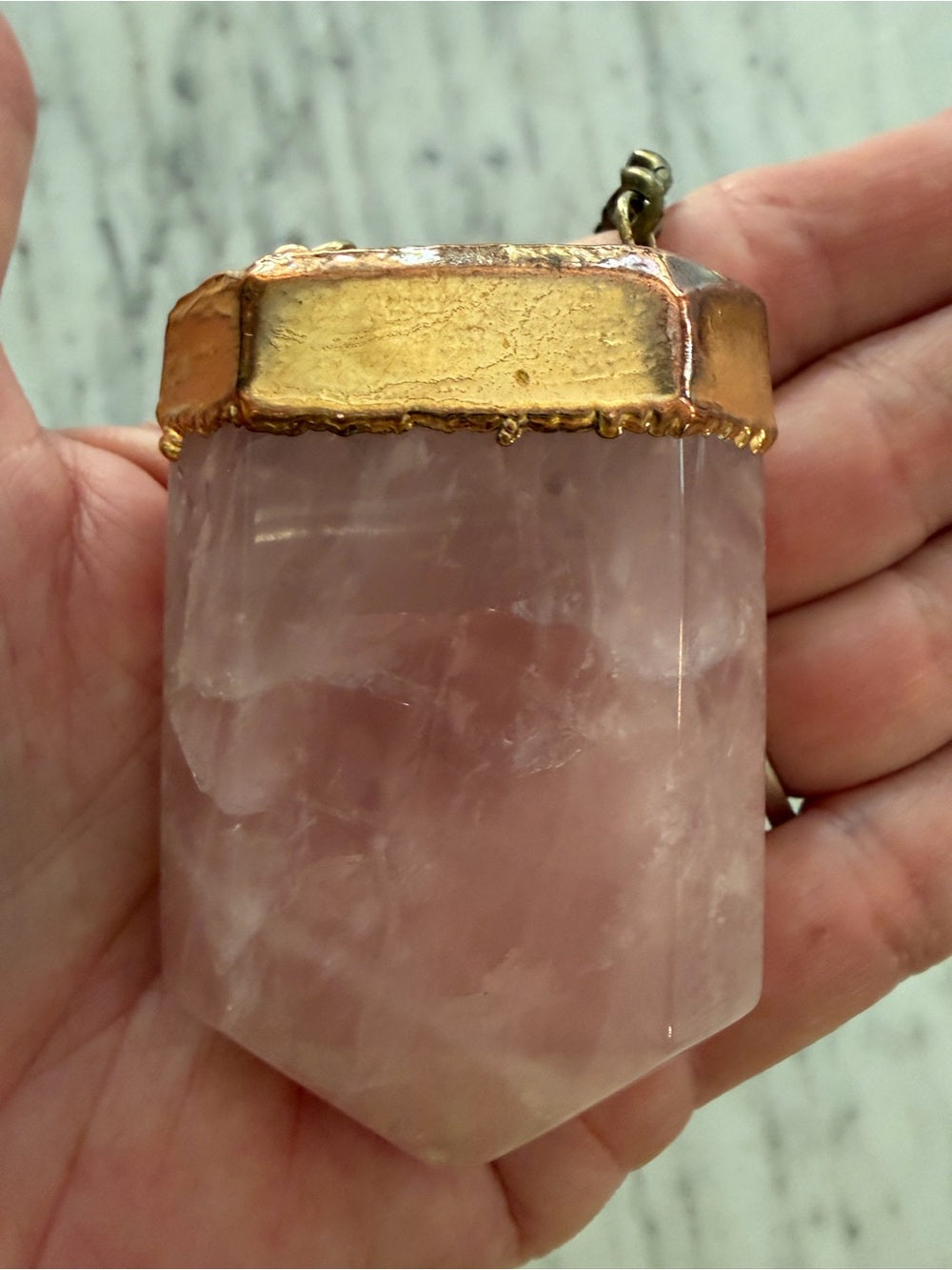 BCP Huge Rose Quartz Pendant Statement Necklace Chunky Chain