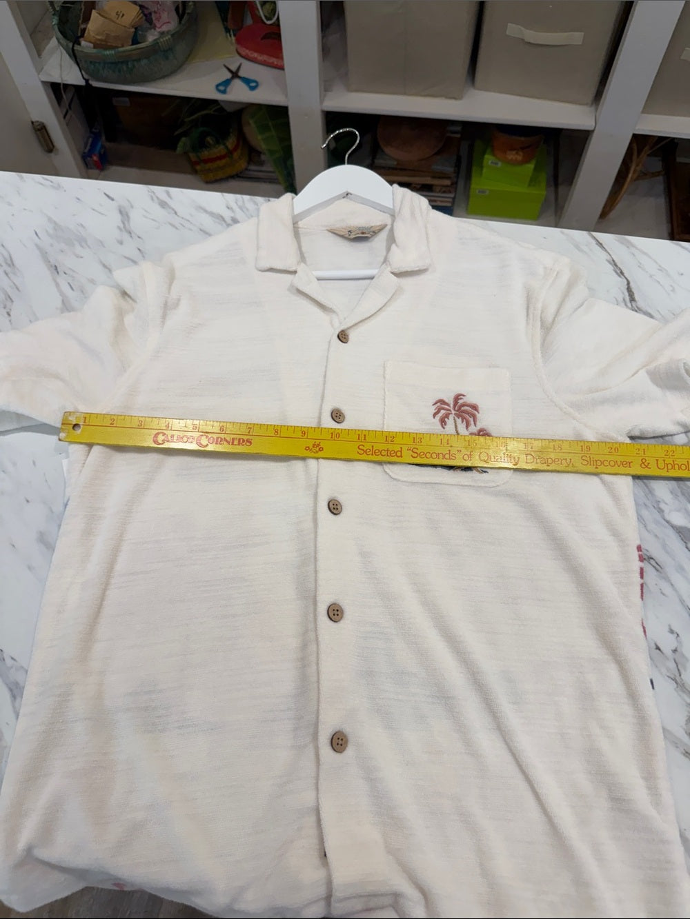 FAHERTY Scenic Volcanic Island Cabana Terry Shirt White Palm Pocket Size M
