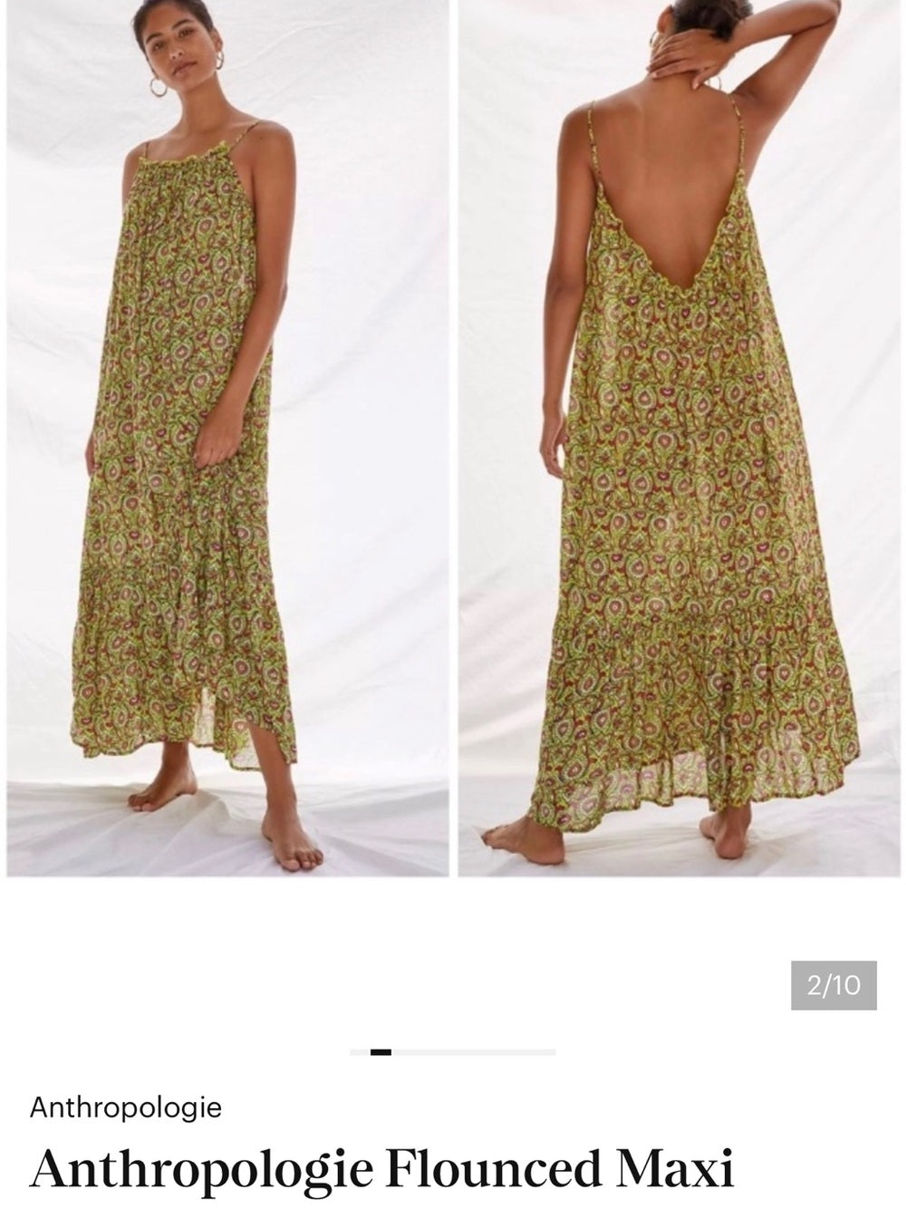 ANTHROPOLOGIE MALIKA Citron Raspberry Paisley Maxi Dress Low Back