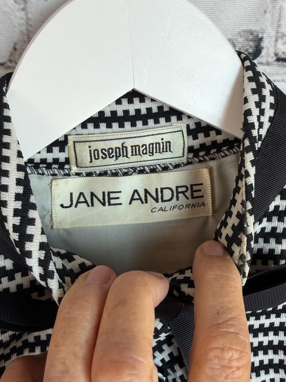 VINTAGE Jane Andre Classic Black and White Houndstooth Fit-and-Flare Dress XXS