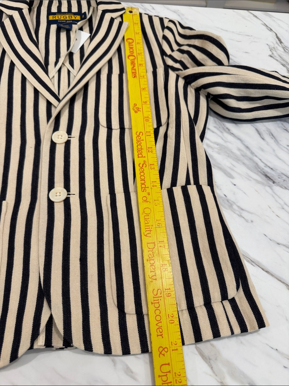 RUGBY RALPH LAUREN Linen Blazer Navy Cream Striped Preppy Jacket Size 2