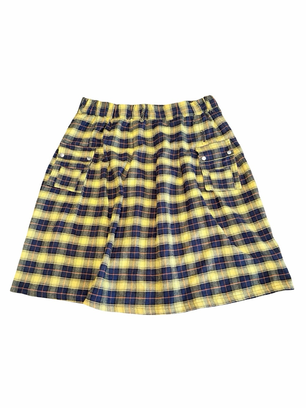 Yellow Navy Plaid A-Line Skirt Lightweight Flannel Kilt