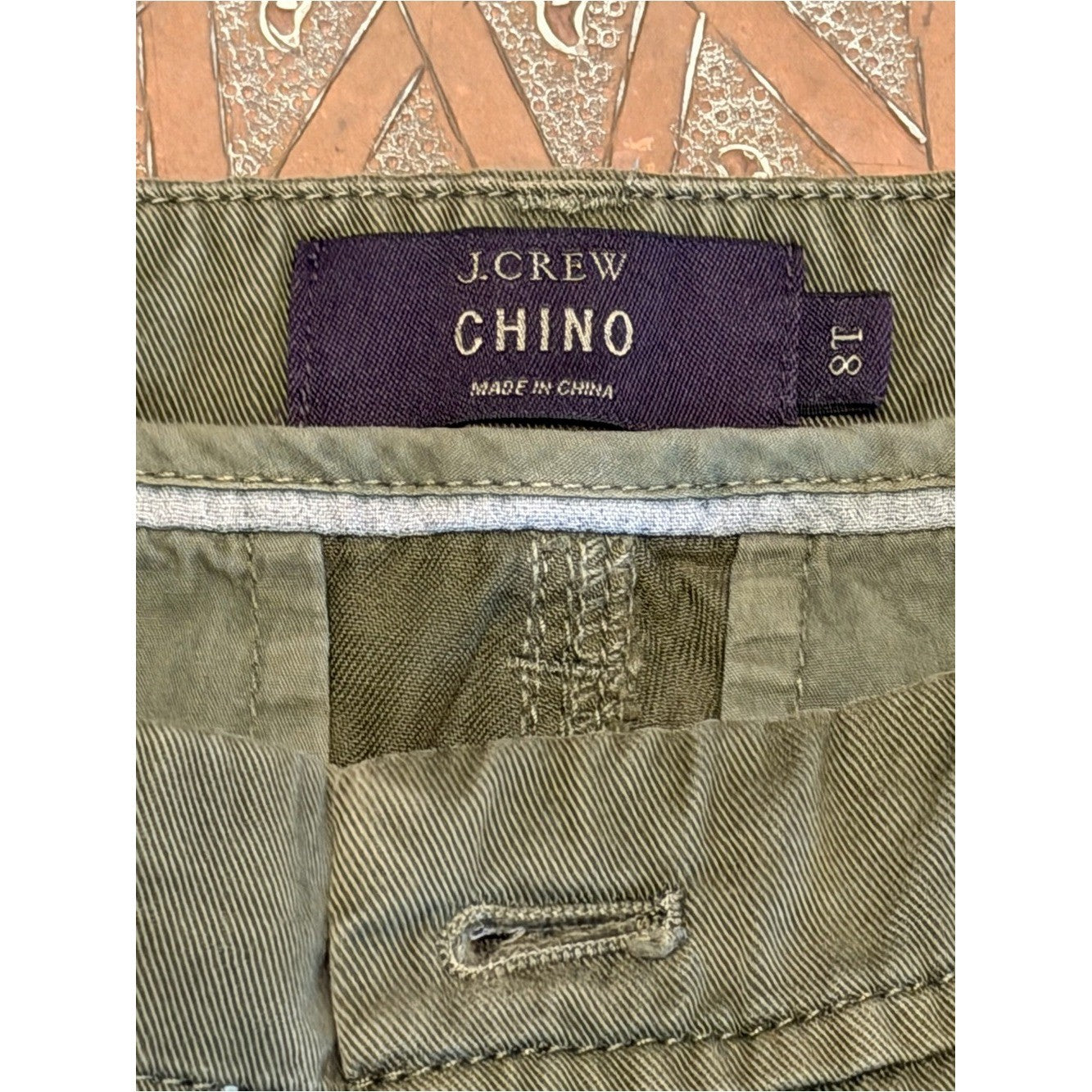 J CREW Sequin Side Stripe Chino Pants Olive Green Straight Leg